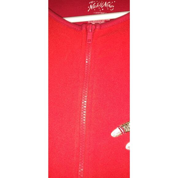 Nick & Nora Footie Fleece Red Pajamas Size Large SOCK MONKEY Zip Up Footed PJs - Picture 6 of 16